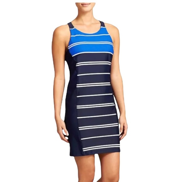 Athleta Caspian Blue Color Block Striped Racerback Swim Dress - Picture 8 of 8
